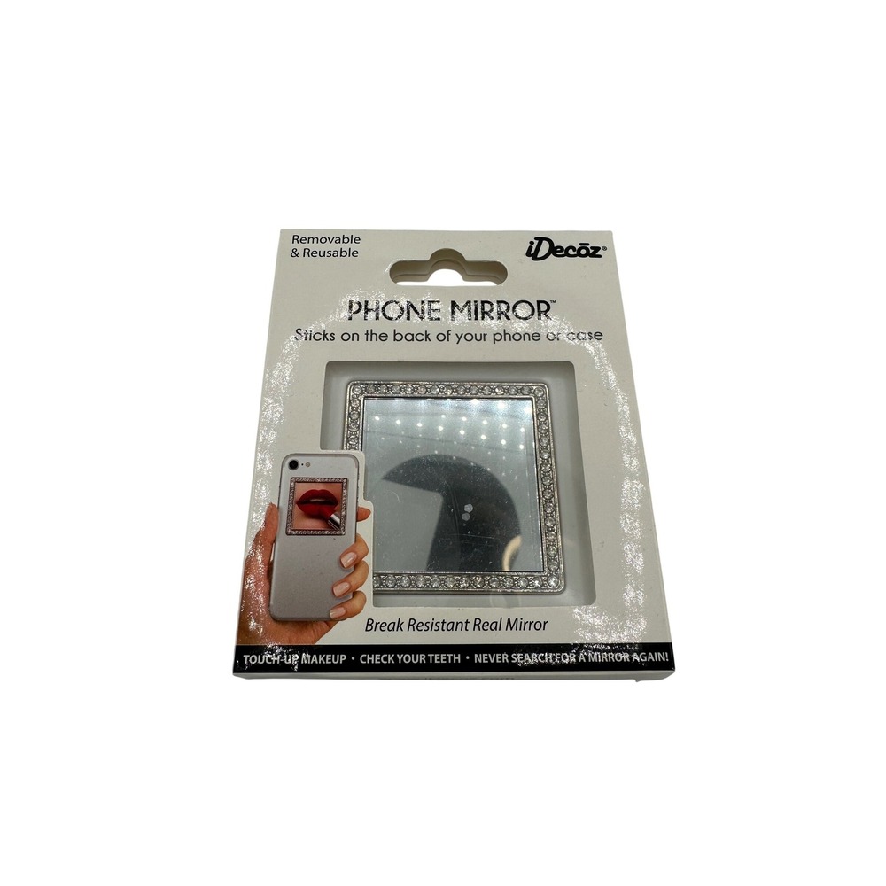 iDecoz Phone Mirror Universal OS Silver New Rhinestone Bling Stick-On Reusable